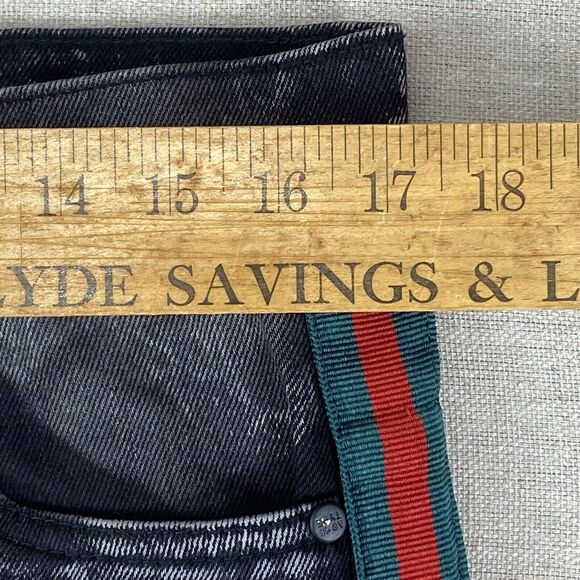 Men’s Size 32x32 Arketype Black Distressed Straight Leg Jeans Green Red Stripe - Picture 6 of 7